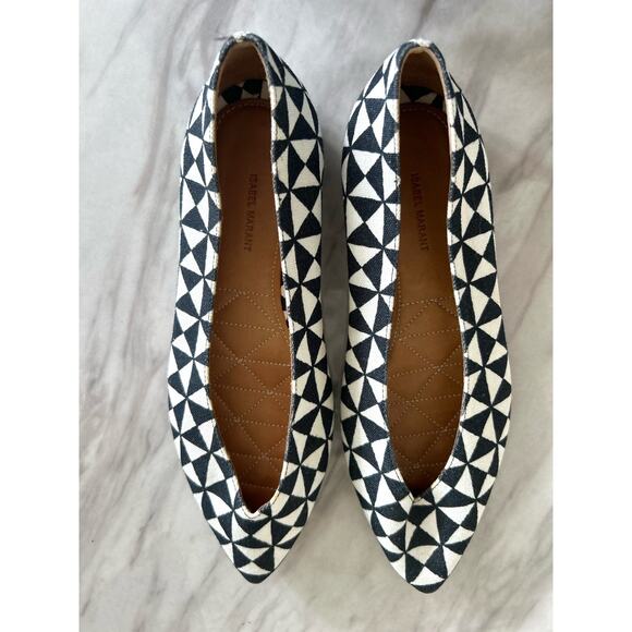 Isabel Marant Black & White Geometric Canvas Pointed Toe Flat - Picture 1 of 5